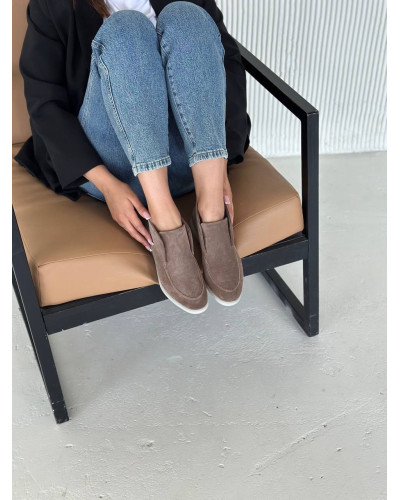 Женские высокие замшевые лоферы цвета капучино (Арт. 156-4)